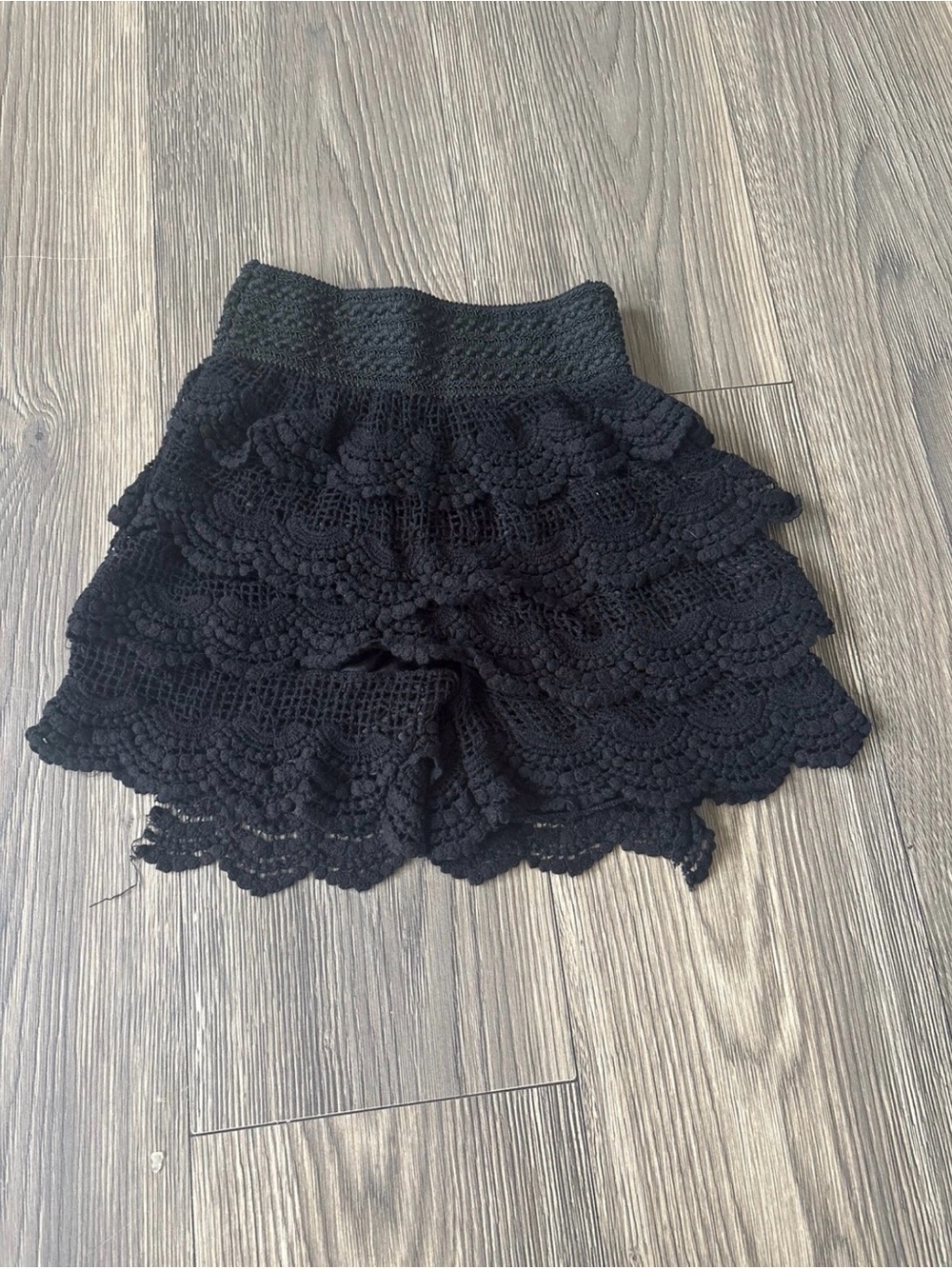 Black Tiered Lace Crochet Shorts